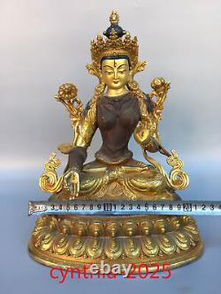 12,9 Anciens antiquités chinoises Statue en cuivre pur doré de la déesse White Tara Bouddha