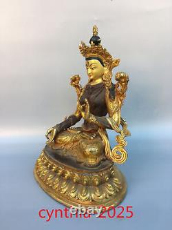 12,9 Anciens antiquités chinoises Statue en cuivre pur doré de la déesse White Tara Bouddha