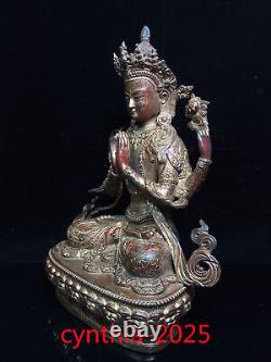 12 Anciens objets chinois en cuivre pur doré à la main Quatre bras Bodhisattva Bouddha