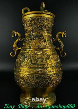 12 Anciens vases en bronze de la dynastie chinoise, ornés de dragons d'or et de bêtes Pixiu