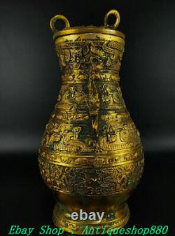 12 Anciens vases en bronze de la dynastie chinoise, ornés de dragons d'or et de bêtes Pixiu