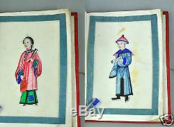 12 Antiquités Chinoises Chine Dynastie Qing Aquarelle Peinture Album De Riz Moell 1850