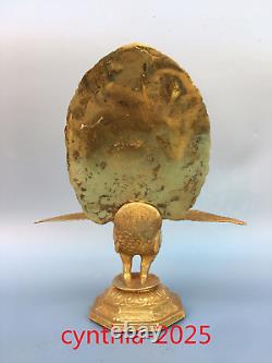 12 Antiquités chinoises anciennes en cuivre pur doré Statue du Roi Ming Bouddha Paon