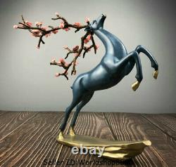 12 Chinese Copper Painting Feng Shui Animal Sika Chevreuil Tacheté Art Statue