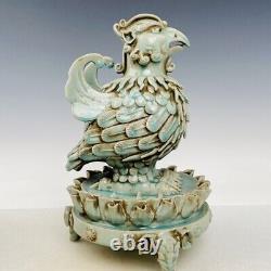 12 Chinese Old Porcelain Song Dynastie Ru Four Une Paire Cyan Crack Oiseau Statue