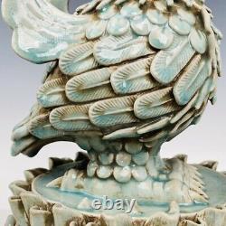 12 Chinese Old Porcelain Song Dynastie Ru Four Une Paire Cyan Crack Oiseau Statue