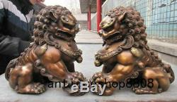 12 Chinois Bronze Cuivre Fengshui Mal Gardien Porte Bête Fu Foo Chien Lion Paire