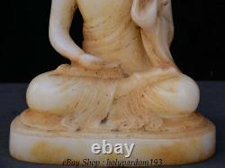 12 Chinois Vieux Blanc Jade Jadeite Siège Sculpté Shakyamuni Amitabha Bouddha Statue