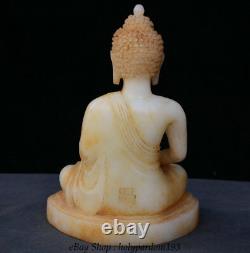12 Chinois Vieux Blanc Jade Jadeite Siège Sculpté Shakyamuni Amitabha Bouddha Statue