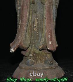 12 Laque De Vieux Bois Chinois Peinture Stand Guan Yin Kwan-yin Bouddha Statue