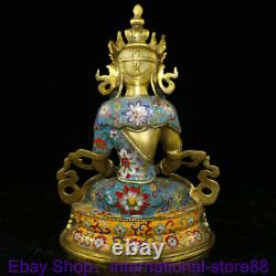 12 Vieux Chinois Cloisonne Cuivre Amitayus Longévité Déesse Fleur Sculpture