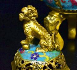 12 Xuande Marqué Vieux Chinois Cloisonne Émail Dynasty Lion Dog Incense Burner