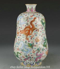 12 Yongzheng Marqué Chinois Famille Rose Porcelaine Dragon Vase De Bouteille