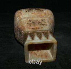13.2 Vieux Chinois Blanc Jade Gilt Sculpté Dynastie Bête Visage Vase De Bouteille Jar Jug
