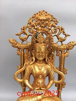 13.3Antiquités chinoises rares en cuivre pur doré Rétroéclairage Guanyin Bodhisattva Bouddh