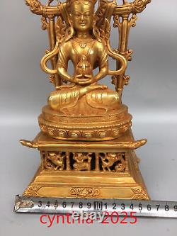13.3Antiquités chinoises rares en cuivre pur doré Rétroéclairage Guanyin Bodhisattva Bouddh