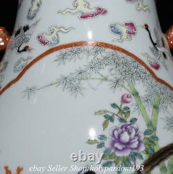 13,6 Qianlong Marqué Chinese Famille Rose Porcelaine Fleur Crane Zun Bouteille