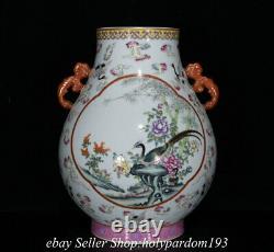 13,6 Qianlong Marqué Chinese Famille Rose Porcelaine Fleur Crane Zun Bouteille