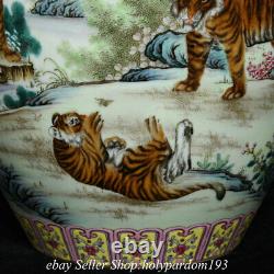 13.6 Rose De La Famille Chinoise Marquée Porcelaine Dynasty Double Oreille Tiger Vase De Bouteille