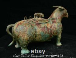 13.6 Vieille Dynastie De Bronze Chinoise De La Bête Zun LID Statue Sculpture