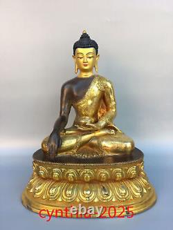 13 Anciennes antiquités chinoises en cuivre pur doré, exquise statue de Bouddha Sakyamuni