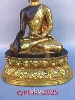 13 Anciennes antiquités chinoises en cuivre pur doré, exquise statue de Bouddha Sakyamuni.