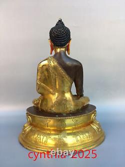 13 Anciennes antiquités chinoises en cuivre pur doré, exquise statue de Bouddha Sakyamuni