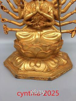 13 Antiquités chinoises rares en cuivre pur doré Guanyin Bodhisattva Buddha