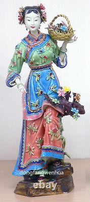 13 Figurine de porcelaine ancienne de beauté chinoise en céramique Wucai Fille Fleur