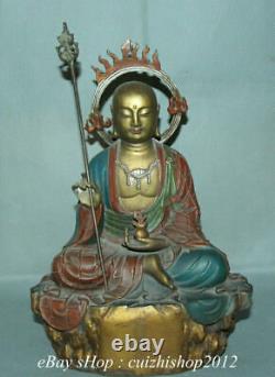 13ancien Bronze Chinois Peint Ksitigarbha Boddhisattva Netherworld Leader Statue