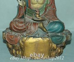 13ancien Bronze Chinois Peint Ksitigarbha Boddhisattva Netherworld Leader Statue