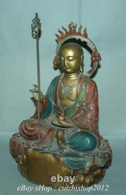 13ancien Bronze Chinois Peint Ksitigarbha Boddhisattva Netherworld Leader Statue