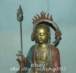 13ancien Bronze Chinois Peint Ksitigarbha Boddhisattva Netherworld Leader Statue