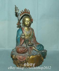 13ancien Bronze Chinois Peint Ksitigarbha Boddhisattva Netherworld Leader Statue