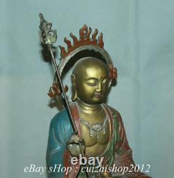 13ancien Bronze Chinois Peint Ksitigarbha Boddhisattva Netherworld Leader Statue