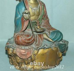 13ancien Bronze Chinois Peint Ksitigarbha Boddhisattva Netherworld Leader Statue