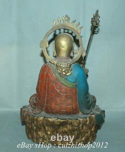 13ancien Bronze Chinois Peint Ksitigarbha Boddhisattva Netherworld Leader Statue