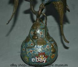 14.4 Rare Chinese Cloisonne Bronze Dynastie Double Oiseaux Gourdes Censeur Statue