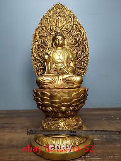 14.5 Statue rare de Bodhisattva Guanyin Jingping en bronze doré d'antiquités chinoises.