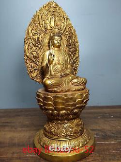 14.5 Statue rare de Bodhisattva Guanyin Jingping en bronze doré d'antiquités chinoises.