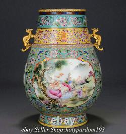 14.8 Qianlong Marqué Chinois Émail Couleur Fleur De Porcelaine Vase De Bouteille Humaine