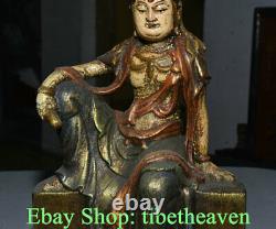 14.8 Vieille Peinture En Bois Chinois Bouddhisme Libre Avalokitesvara Déesse Statue