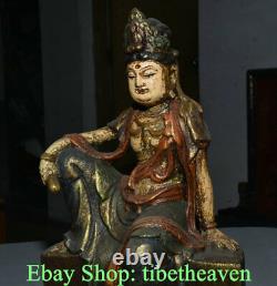 14.8 Vieille Peinture En Bois Chinois Bouddhisme Libre Avalokitesvara Déesse Statue