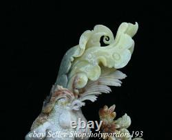 14 Chinen Naturel Xiu Jade Carving Fengshui Phoenix Statue D'oiseau Sculpture
