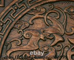 14 Old Chinese Huang Huali Wood Carving Bénédiction Bat Tray Saucer Saucer Pallet