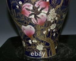 14 Qianlong Marqué Chinois Bleu Glaçure Couleur Porcelaine Dynasty Peach Vase De Bouteille De Pêche