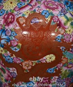 15.2 Qianlong Marqué Chinois Émail Couleur Porcelaine Dragon Fleur Bouteille Bb