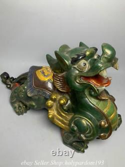 15.2 Vieille Peinture De Bronze Chinois Fengshui God Beast Pi Xiu Statue Paire