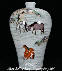 15.2 Yongzheng Marqué Chinois Famille Rose Porcelaine Figure Cheval Vase De Prune