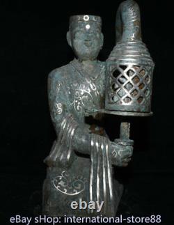 15.6 Old Chinese Bronze Silver Dynasty Palace Long Letter Palace Lantern Statue